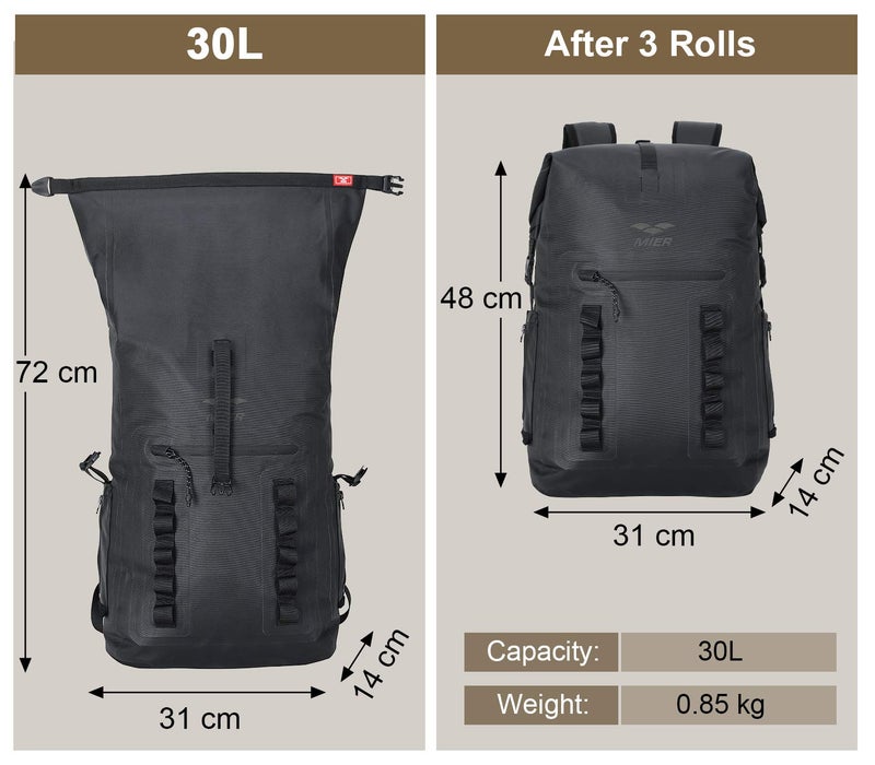 MIER Dry Bag Waterproof Backpack 30L Dry Sack Heavy Duty Roll-Top Closure for Kayaking, Beach, Boating, Swimming, Surfing, Black - Image 3